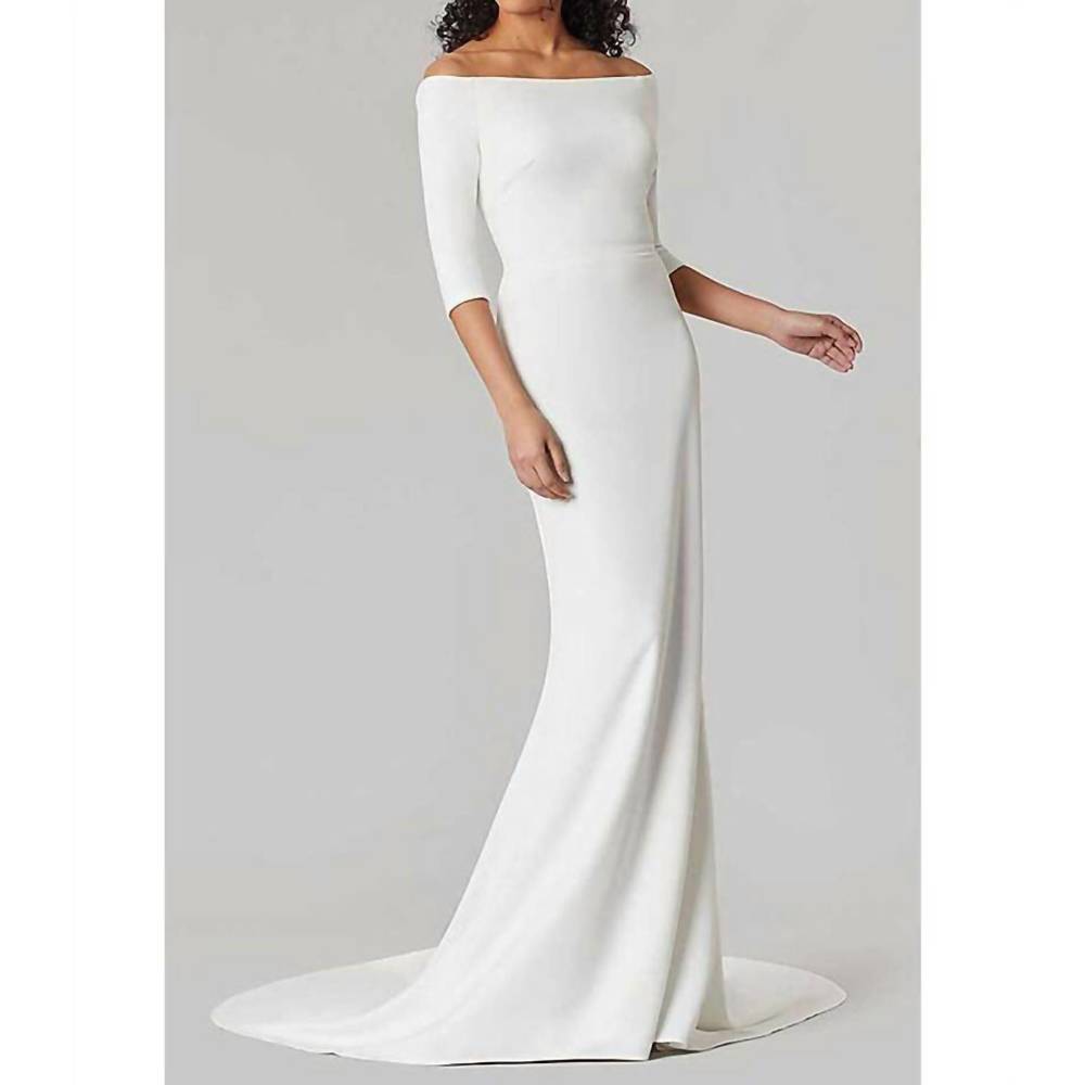 Minimal Off-Shoulder White Bridal Gown